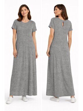 Pure Jill J Jill Gray Space Dye Knit Maxi Dress Medium Pima Cotton Modal